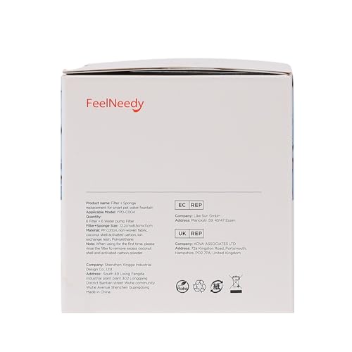 Filtros de Fuente para Gatos Feelneedy Paquete de 6 Blanco con Esponjas de Bomba para Mascotas 4 Litros