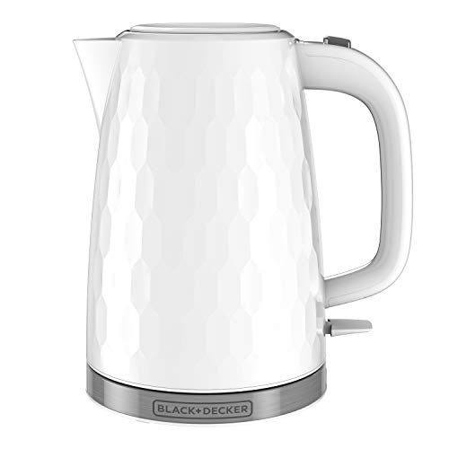 BLACK+DECKER - Hervidor eléctrico inalámbrico de 1,7 L, KE1560W, textura premium, ventana de agua, ebullición rápida, apagado automático, color blanco