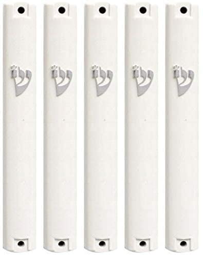 SUPER STAM MEZUZAH - Soporte para Caja (shidell) (plástico Plateado) con Forma Rectangular de 6.3/4 Pulgadas -17.5 x 2 x 2 c''m, Corcho de Goma Impermeable Lote de 5 (Blanco, 15 (para Rollo de 15 cm)