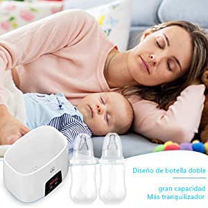 Calienta Biberones para Bebé, 5 in 1 Calienta Biberones Portátil de Botellas Dobles, Inteligente Control Táctil Calienta Biberones Control Preciso de Temperatura para Leche Materna o Fórmula