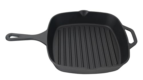 Jim Beam, Sartén cuadrada de hierro fundido presazonado con crestas, 16 pulgadas, negro
