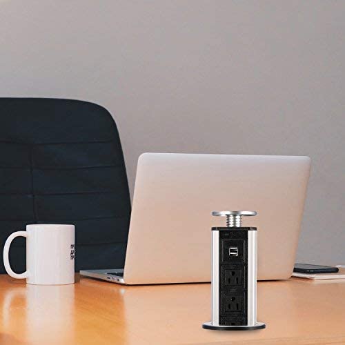 Brrnoo - Torre de alimentación multicontacto para Mesa con USB y 2 Puertos USB para Oficina y hogar
