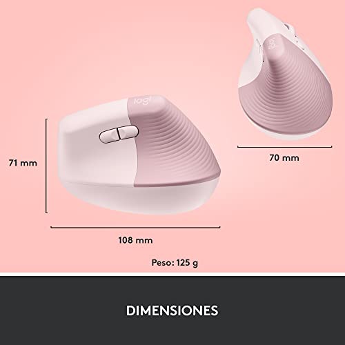 Logitech Lift Mouse Ergonómico Vertical, Inalámbrico, Bluetooth o Receptor Logi Bolt USB, clics Silenciosos, 4 Botones, Compatible con Windows/macOS/iPadOS, Laptop, PC - Rosa