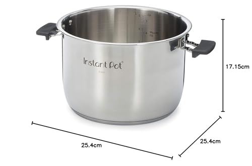 Maceta instantánea de acero inoxidable con asas, 6 cuartos de galón, superficie pulida, olla de arroz, olla de acero inoxidable, uso con Duo Evo de 6 cuartos de galón, Pro & Pro Crisp