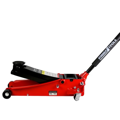 Jack de piso, de acero de perfil bajo, para carreras de carretilla hidráulica, con bomba de elevación rápida de doble pistón, capacidad de 3.5 toneladas, rango de elevación de 4 a 21 pulgadas, rojo