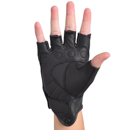 Guantes de Motocicleta Guantes de Cuero de conducción de Motor de Medio Dedo para los Hombres Guantes sin Dedos (Medium)