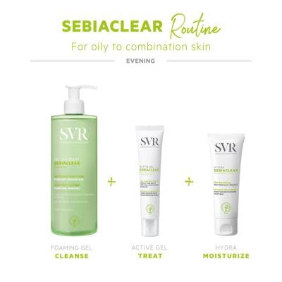 SVR Sebiaclear Active Gel Tratamiento Antiimperfecciones para Piel Grasa y con Tendencia al Acné | Reduce Granitos, Puntos Negros y Marcas | Con Niacinamida y Gluconolactona | 40 ml