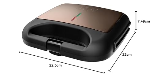 BLACK+DECKER BXSA753 - Sandwichera, 750 W, para 2 sándwiches cuadrados, totalmente sellada, placas antiadherentes, indicador de temperatura ideal, compacta y fácil de guardar