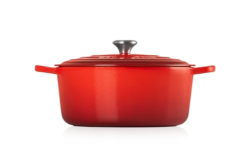 Le Creuset Signature - Horno holandés redondo esmaltado de hierro fundido, 9 cuartos de galón, Cerise