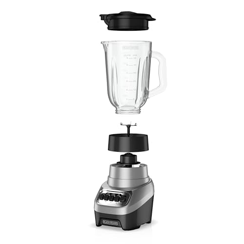 BLACK+DECKER PowerCrush - Licuadora de encimera para batidos y más, para batidos y más, hoja de acero inoxidable, 4 ajustes de velocidad para puré, triturar hielo, picar, dados y pulsar, apto para