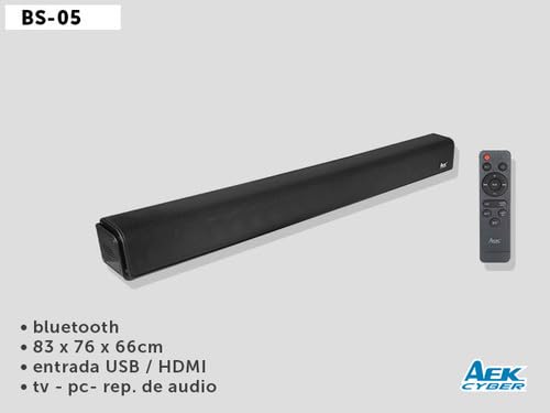 Barra de Sonido AEK CYBER BS-05 Negra Altavoz Bluetooth 20Wx2 con Control y Puertos HDMI USB Optical AUX