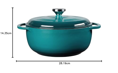 Lodge - Horno holandés de hierro fundido esmaltado de 4.5 cuartos con tapa, asas dobles, apto para horno hasta 500 °F o en estufa, uso para marinar, cocinar, hornear, refrigerar y servir - Laguna