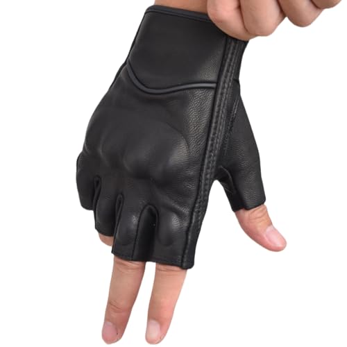 Guantes de Motocicleta Guantes de Cuero de conducción de Motor de Medio Dedo para los Hombres Guantes sin Dedos (Medium)