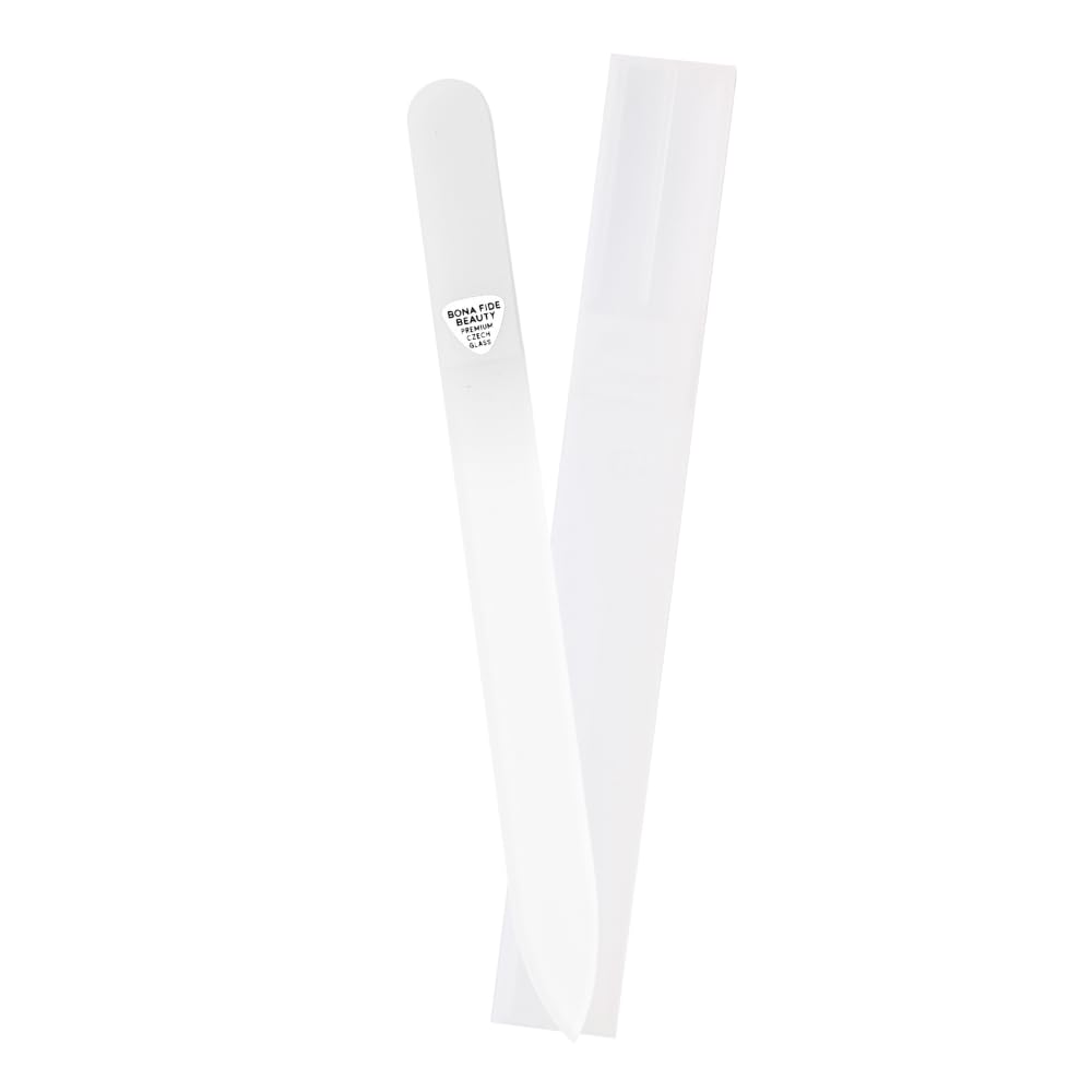 BONA FIDE BEAUTY Lima de Uñas de Cristal Checa (Transparente) - Lima de Cristal para Uñas Naturales con Estuche Rígido Transparente, Regalo para Mujeres