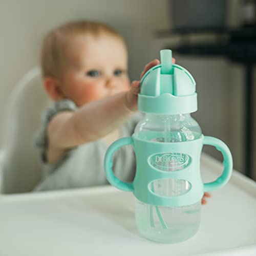 Botellas Con Sorbete de Cuello Ancho Dr. Brown's Grises y Verdes con Mangos de Silicona 9oz 2-Pack