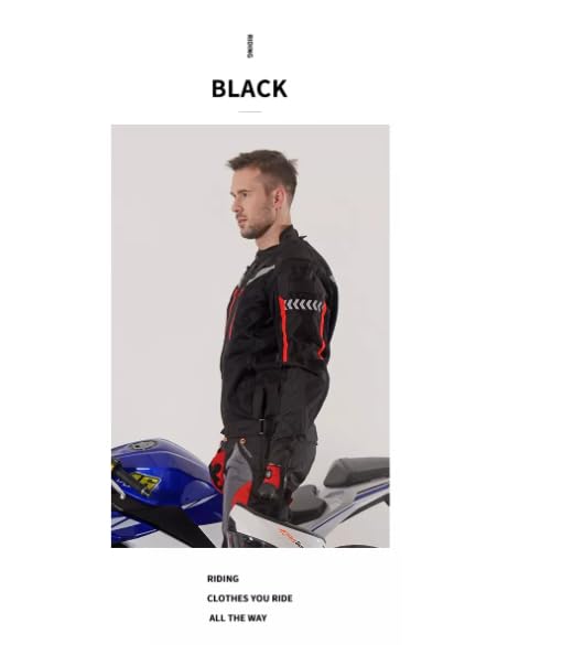 Chamarra de moto, Chaqueta de moto, CE tejido impermeable de alta calidad, negra, hombre, adecuado para primavera y verano (MX/US, Alfa, 1X, Regular, Regular, Negro)