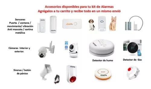 Clicklife Alarma Casa Negocio gsm Chip Celular WiFi Inalámbrica Kit6 Sirena de 30 Watts. con 6 sensores inalámbricos de 3 Movimientos y 3 de Puertas. Dos Variantes: WiFi o Cableada.