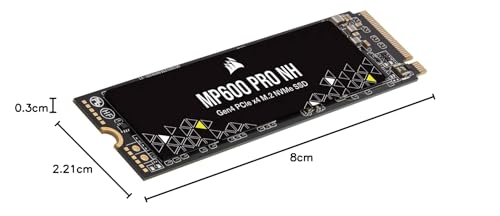 Corsair MP600 Pro NH 4TB PCIe Gen4 x4 NVMe M.2 SSD – Alta Densidad TLC NAND – M.2 2280 – Compatible con DirectStorage – hasta 7.000 MB/seg – Sin disipador de Calor – Negro