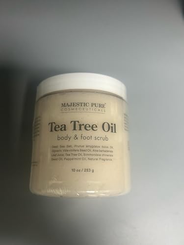 MAJESTIC PURE Tea Tree Body and Foot Scrub - Strong Shield against Fungus - Best Exfoliating Cleanser for Skin - Natural Help Against Acne and Callus - Promotes Healthy Foot - 12 oz