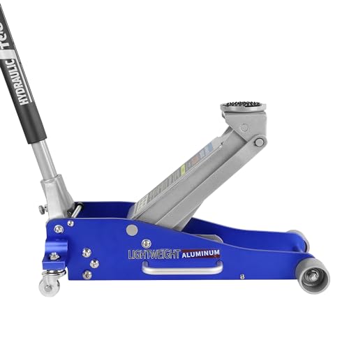 BouPower Gato hidráulico para Piso, hidráulico de Perfil bajo de Aluminio y Acero con Bomba de elevación rápida de Doble pistón, Capacidad de 2.5 toneladas (5 Libras), Color Azul