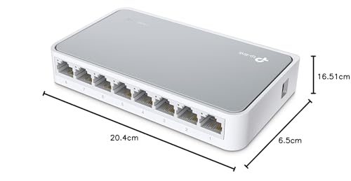 TP-Link 8 Port Fast Ethernet Switch, Desktop Ethernet Splitter, Ethernet Hub, Plug and Play, Fanless Quite, Unmanaged TL-SF1008D, 0