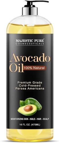 MAJESTIC PURE VIOPY Avocado Oil for Hair and Skin - 100% Pure and Natural, Cold-Pressed, for Skin Care, Massage, Hair Care, and Carrier Oil to Dilute Essential Oils, 470ml