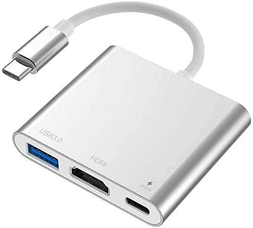 Adaptador USB C Hub Multipuerto Plata con HDMI 4K y Puerto de Carga USB-C