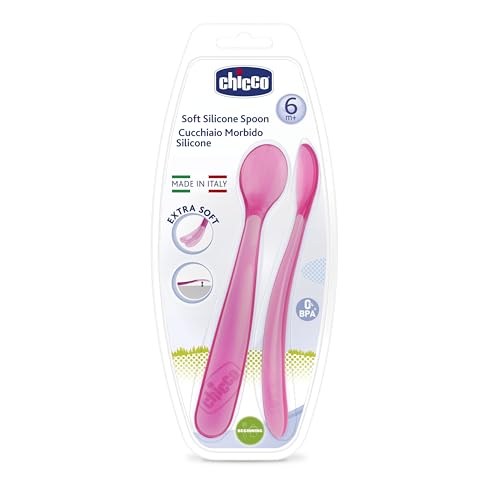 Chicco Set de 2 Cucharas de Silicón libre de BPA color Rosa 6m+ para Bebé