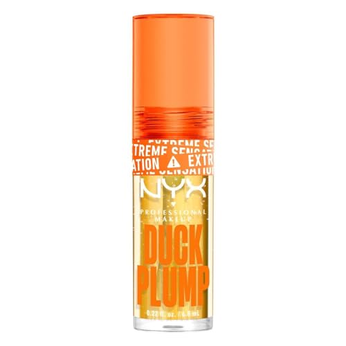 NYX Professional Makeup, Duck Plump, 7ml. Tono: Clearly Spicy (transparente). Brillo labial voluminizador con efecto plumping para un volumen instantáneo. Gloss infusionado con jengibre picante para un volumen visible y de larga duración. Fórmula vegana.
