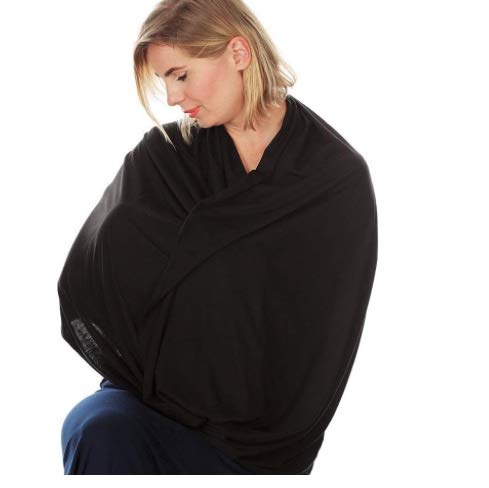 Mae Baby Manta de Lactancia para Amamantar Multiusos 4 en 1 | Transpirable, No se Transparenta, Tela Premium | Color Negro Liso