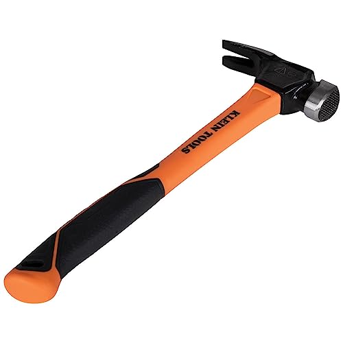 Klein Tools 832-26 Martillo fresado, mango de fibra de vidrio, resistente para postes de utilidad, cara fresada, color naranja de alta visibilidad