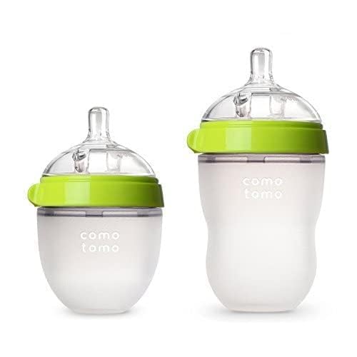 Comotomo Natural Feel Bundle - 2 Items: 8 Ounce Baby Bottle Green & 5 Ounce Baby Bottle Green by Comotomo