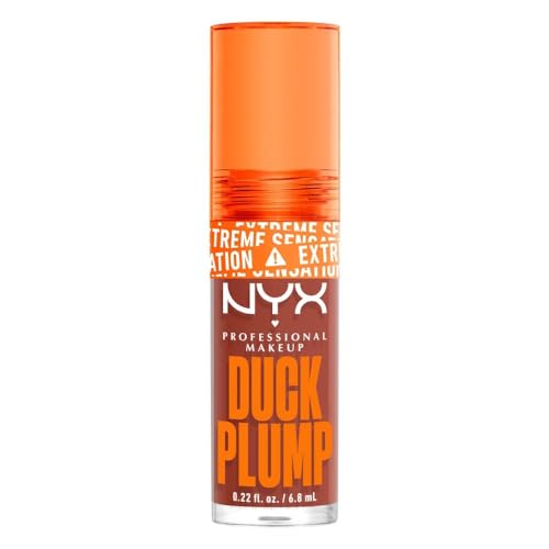 NYX Professional Makeup, Duck Plump, 7ml. Tono: Brown of Applause (rojo). Brillo labial voluminizador con efecto plumping para un volumen instantáneo. Gloss infusionado con jengibre picante para un volumen visible y de larga duración. Fórmula vegana.