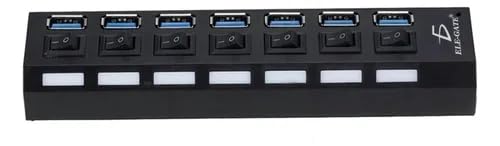 ELE-Gate | Hub USB 7 Puertos | con Switch Individual por Puerto | Conexión Estable y Rápida | Color Negro