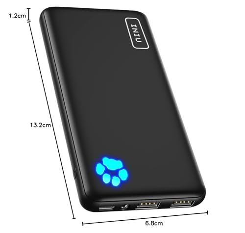 INIU Power Bank, USB C más Delgado 10000mAh Bateria Portatil, Triple 3A de Alta Velocidad Pila Portatil de Linterna Compatible con iPhone 16 15 14 13 12 11 Pro Samsung S21 S20 Xiaomi Google LG iPad