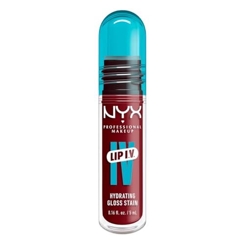 NYX Professional Makeup, LIP IV Gloss Serum Hidratante, Tono: Crnbry Splash. Tinta de Labios hidratante con alto pigmento infusionado con agua de coco y magnesio. Fórmula vegana.