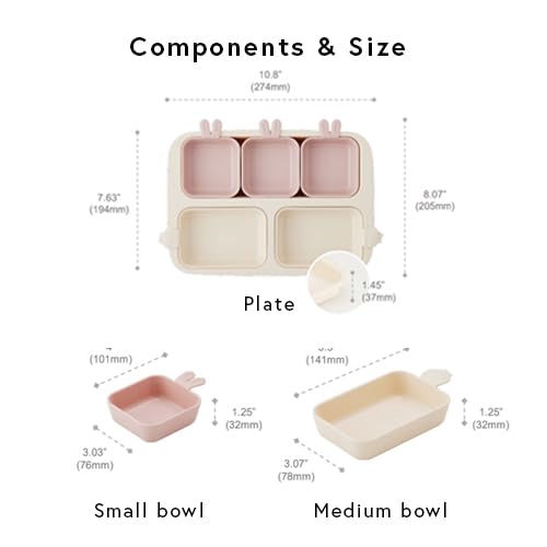 NESTIQUE Rabbit One Plate para bebés y niños pequeños, vajilla para niños sin BPA, diseño dividido, resistente al calor, apto para microondas y lavaplatos (azul cielo)