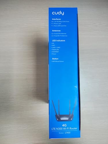 Cudy N300 WiFi desbloqueado 4G LTE Router módem con ranura para tarjeta SIM, WiFi de 300 Mbps, LTE Cat4, EC25-AFX Qualcomm Chipset, 5dBi Antenas de alta ganancia, FDD, DDNS, VPN, Cloudflare, Plug and