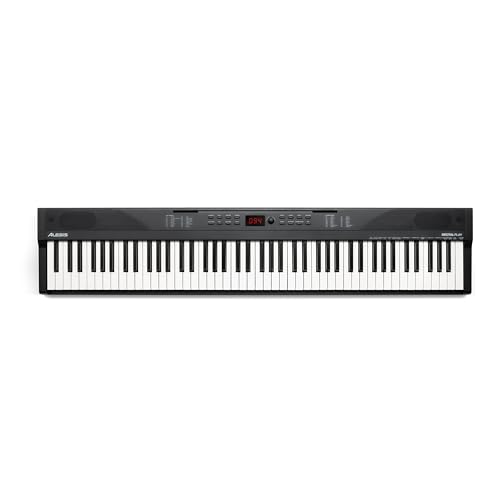 Alesis Teclado Piano con 88 Teclas y 480 Sonidos, Altavoces, MIDI USB, Estuche, Soporte, Auriculares, Pedal y Lecciones de Piano Incluidas