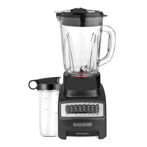 BLACK+DECKER Licuadora Pulverix, 12 Velocidades 6 Cuchillas Poderosas, Incluye Vaso Personal de Tritán de 500ml con Tapa, Jarra de Vidrio 1.5Lts, BL1140MB-MX