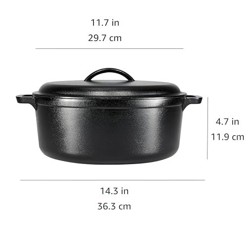 Amazon Basics - Olla holandesa de hierro fundido presazonada con tapa y asas dobles, 7 cuartos de galón