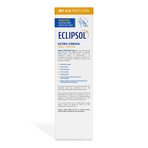 Crema Protector Solar Eclipsol FPS50+ Ultra Ligera Hipoalergénica Resistente al Agua para Toda la Familia