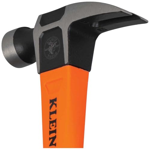 Klein Tools H80816 - Martillo de garra recta con cabeza lisa, 16 onzas, mango de agarre antideslizante de fibra de vidrio que absorbe los golpes con orificio de anclaje, 13 pulgadas