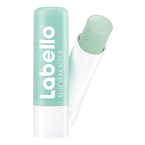 LABELLO Bálsamo Labial Exfoliante Scrub con Aloe Vera (4.8 g) con Vitamina E y microperlas exfoliantes libre de aceites minerales