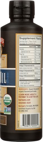 Barleans, Flax Oil High Lignan Organic, 12 Fl Oz
