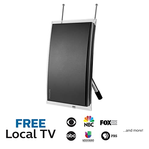 Philips SDV3237N/27 - Antena de TV amplificada para Interiores, Orejas de Conejo dipolares Extensibles, 4K 1080P VHF UHF, Largo Alcance, Amplificador de señal Amplificador, Antena Digital HDTV,