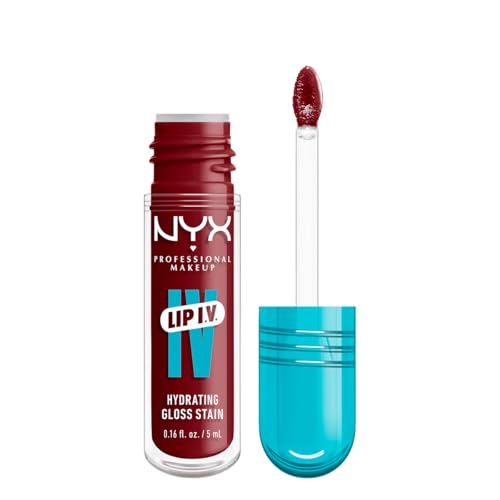 NYX Professional Makeup, LIP IV Gloss Serum Hidratante, Tono: Crnbry Splash. Tinta de Labios hidratante con alto pigmento infusionado con agua de coco y magnesio. Fórmula vegana.