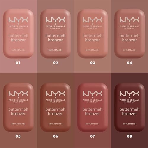NYX Professional Makeup, Buttermelt Bronzer, Tono: Deseve Butta (café) Bronceador cremoso en polvo infusionado con manteca de karité, mango y almendras, hasta 12hrs de uso, no se desvanece, resistente a transferencias. Fórmula vegana.