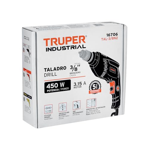 Truper TAL-3/8N2, Taladro 3/8" 450 W industrial 127 V/ 60 HZ