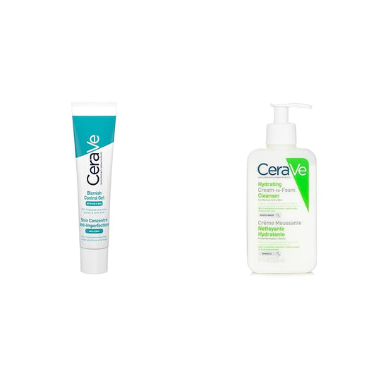 Cerave Gel Facial tratamiento Anti-imperfecciones Para Piel Grasa o Acne, 40ml + Limpiadora Crema-Espuma Hidratante Facial Diaria para Piel Normal a Seca 236ml